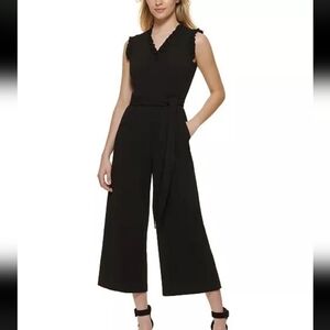 Calvin Klein Black Ruffle V-Neck Jumpsuit